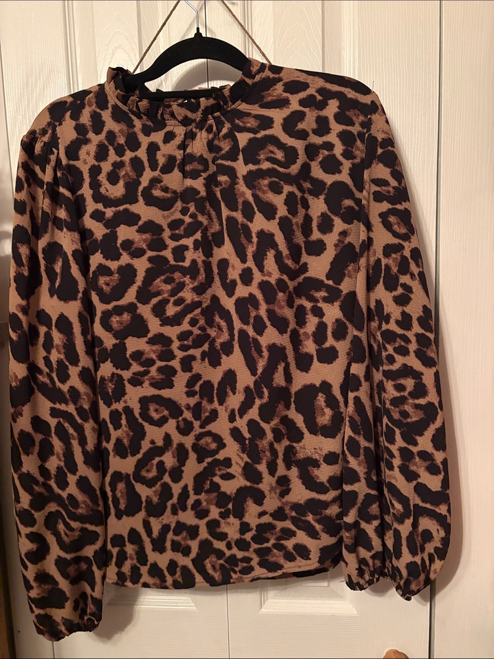 Women's Brown Leopard Print Long-Sleeve Blouse Size XL
